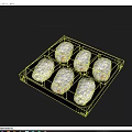 Black Rectangular Tray With Six White Powdered Pastries For Daily Use 3d model