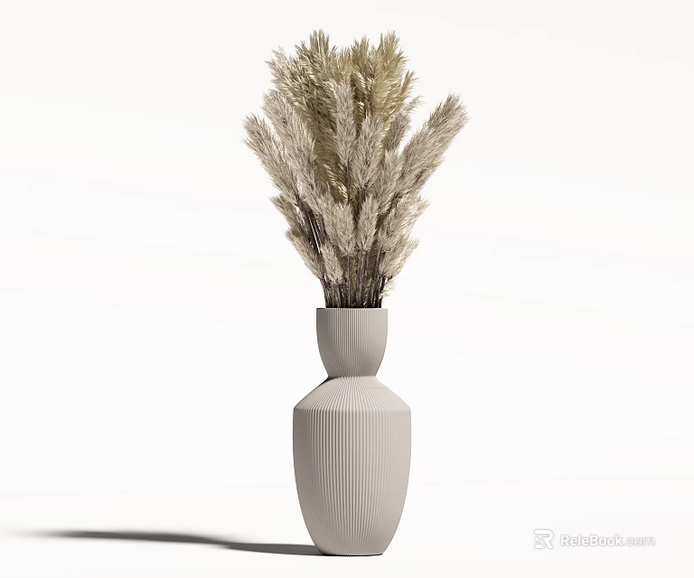 Minimalist Textured Ceramic Vase With Dried Pampas Grass And Natural Beige Floral Arrangement 3d model 