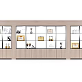 Modern Display Shelves With Transparent Glass Compartments And Wooden Frame For Retail Showcase