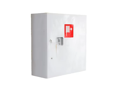 White Electrical Control Box For Daily Use With Red Safety Logo 3d model