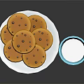 Delicious Round Orange Biscuits On White Plate With Blue Christmas Cup And Reindeer Design