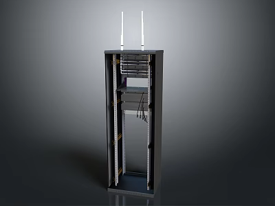 Modern Server Rack with Dual Antennas Internal Network Components and Cabling 3d model