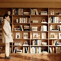 Wooden Bookcase Filled With Books And Decorative Ornaments In Bright Interior With Natural Light