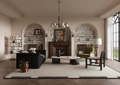 Middle Ancient Home Living Room Small Apartment Living Room Sofa Coffee Table Combination 3d model