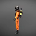 3D Space Pilot Character In Orange Jumpsuit With Black Helmet Goggles And Chest Insignia