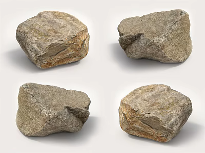 Natural Rough Stone Pieces And Wood Materials For Decorative Projects 3d model