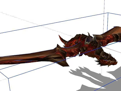 3D Dragon Model With Red Brown Sharp Horns Wings And Design Grid Frame 3d model