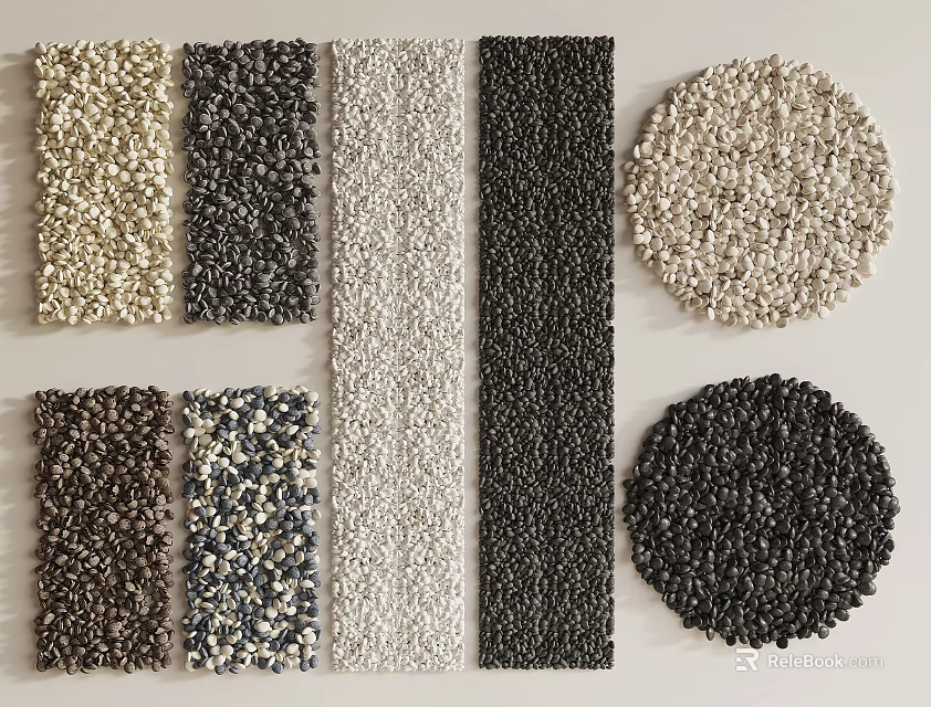 Natural Stone And Wood Material Samples With Rectangular And Round Shapes Various Textures 3d model 