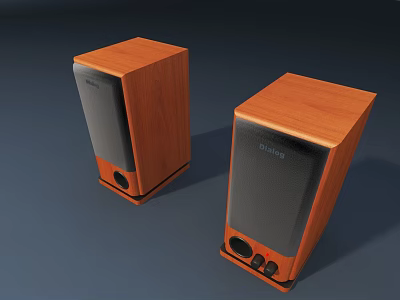 Denon Pair Of Wooden Cabinet Speakers With Black Grilles And Bottom Knobs Design 3d model