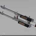 Twin Tactical Rifles With Long Metallic Barrels Red Grips And Black Components