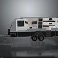 Modern Travel Trailer Interior Design With Open Layout Kitchen And Storage Cabinets 3d model