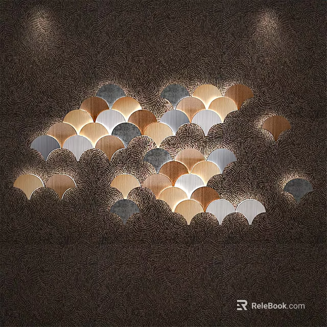 Scallop Shaped Wall Lamps In Multiple Colors On Dark Background Wall With Decorative Lighting Effect 3d model 