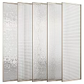 Contemporary Room Divider With Various Textured Glass Panels And Metal Frames