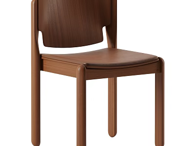 Modern Wooden Chair With Curved Backrest And Leather Seat Cushion 3d model
