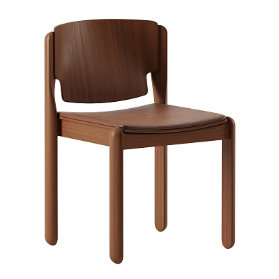 Modern Wooden Chair With Curved Backrest And Leather Seat Cushion 3d model