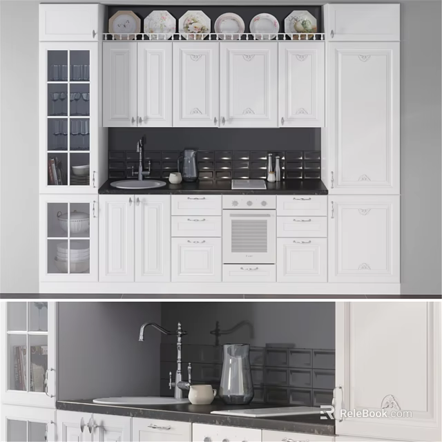 Modern White Kitchen Interior With Cabinets Countertop Sink And Appliances 3d model 