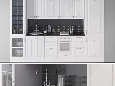 Modern White Kitchen Interior With Cabinets Countertop Sink And Appliances 3d model