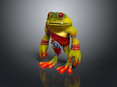 Green Reptile Character With Red Eyes Orange Feet Wrist Ankle Decorations And Red Sash 3d model