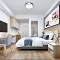Modern Hotel Room Interior With Comfortable Bed TV Desk Chair Nightstand And Decorative Painting