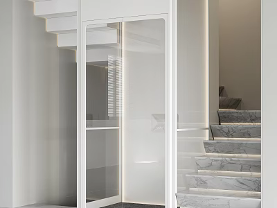 Modern White Elevator With Glass Door Next To Marble Staircase Interior 3d model