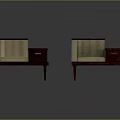 Classic Upholstered Armchairs With Wooden Side Tables Featuring Drawers And Armrests