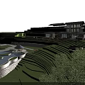 Modern Boutique Guesthouse With Wooden Deck Black Railings Large Glass Windows And Green Lawn Surroundings