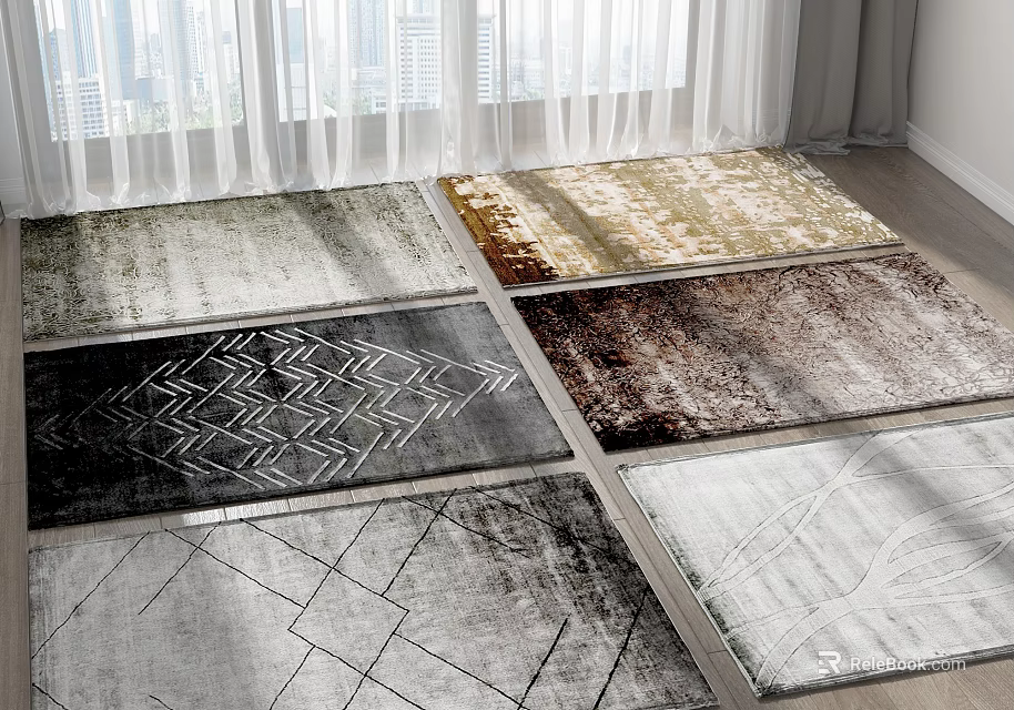 Square Rugs With Various Designs In Modern Interior 3d model