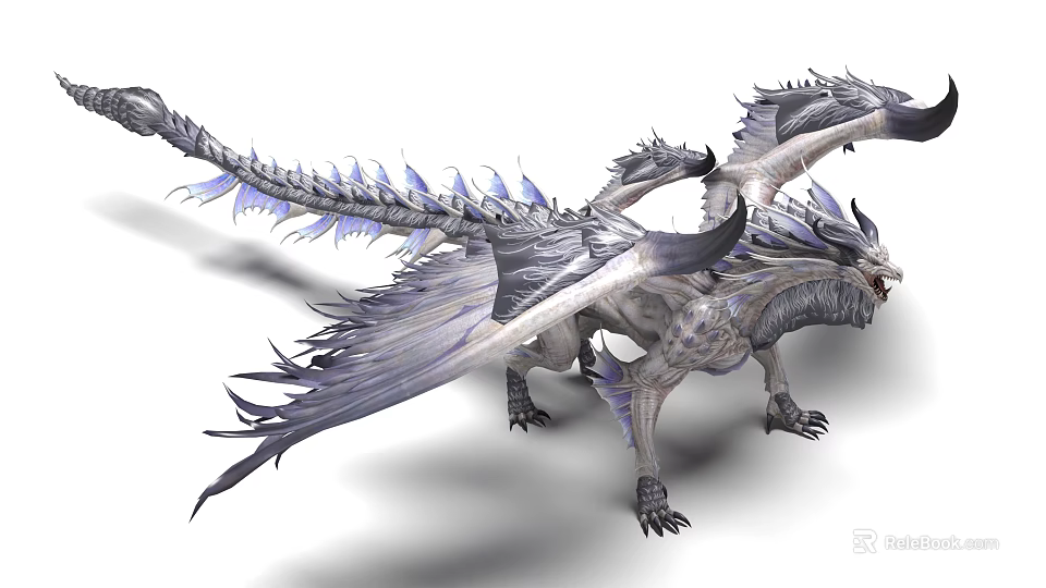 Majestic Fantasy Dragon With Silver Purple Scales And Spiked Wings In Fierce Stance 3d model