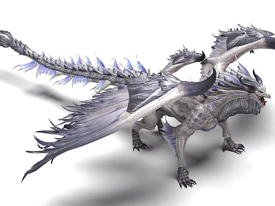 Majestic Fantasy Dragon With Silver Purple Scales And Spiked Wings In Fierce Stance 3d model