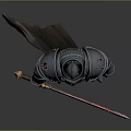 Man Wearing Broken Bloodstained Armor Holding Flaming Red Sword