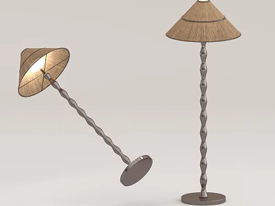 Floor Lamp With Wicker Shade Twisted Pole And Tilted Upright Design 3d model