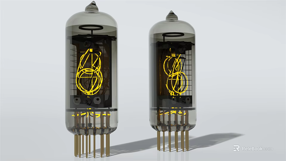 Vintage Vacuum Tubes With Transparent Glass Yellow Filament And Metal Pins 3d model 