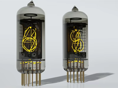 Vintage Vacuum Tubes With Transparent Glass Yellow Filament And Metal Pins 3d model