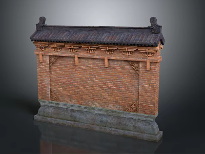 Traditional Brick Garden Wall With Tile Roof And Carved Stone Base 3d model