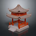 Traditional Chinese Pavilion Design With Two Story Roof Red Railings And Stone Base