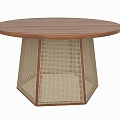 Modern Minimalist Round Wooden Dining Table With Hexagonal Woven Rattan Base 3d model