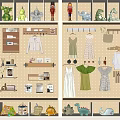 Toy And Clothing Display Shelf With Dinosaur Toys Hats And Mini Furniture Models