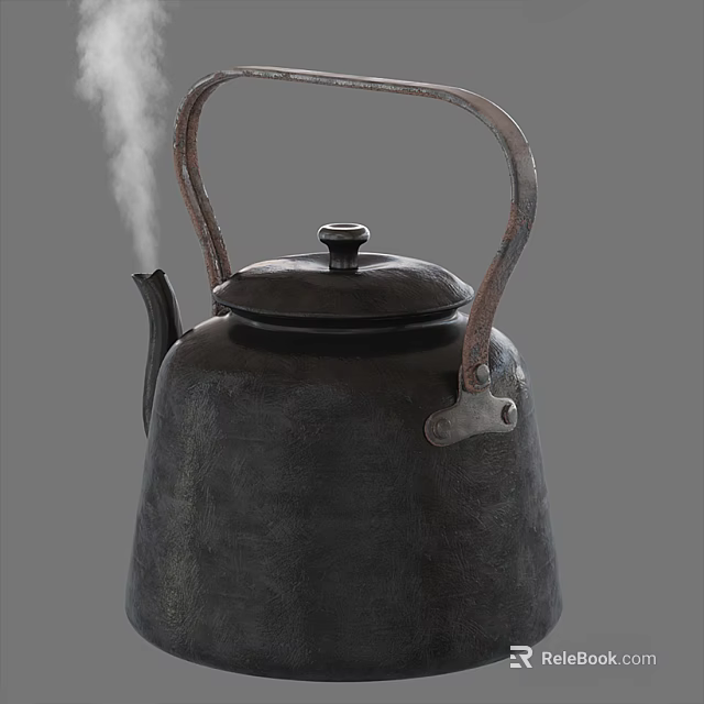 Black Electric Kettle With Metal Handle And Steam Rising From Spout 3d model 