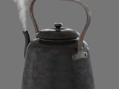 Black Electric Kettle With Metal Handle And Steam Rising From Spout 3d model