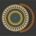 Colorful Spinning Top Weapon With Geometric Patterns And Striped Design Elements