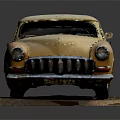Vintage Golden Model Car With Classic Design Rounded Body On Display Stand