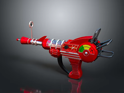 Futuristic Red Weapon with Silver Components Gauge and Scope in Sleek Mechanical Design 3d model