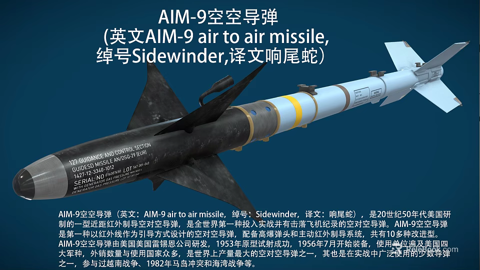 Sidewinder AIM9 Air to Air Missile With Heat Seeking Guidance System 3d model 