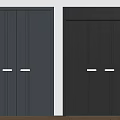 Black Wooden Double Doors With Vertical Panels And Metal Handles