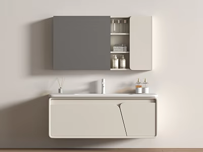 Modern Bathroom Cabinet With White Gray Mirror Cabinet Sink And Bottles 3d model