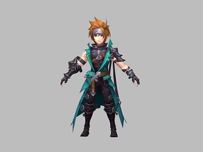 Game and Movie Character With Orange Hair Green Black Outfit and Armor Details 3d model