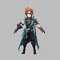 Game and Movie Character With Orange Hair Green Black Outfit and Armor Details