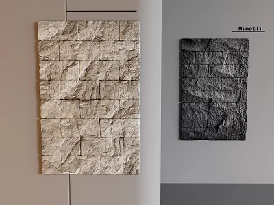 Modern Stacked Stone Feature Wall In Beige And Dark Gray Textured Design 3d model