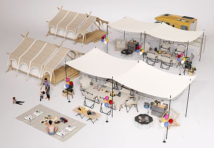 Modern Tent Camping Tent Camp Outdoor Table and Chair 3d model