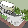 Modern Commercial Street with Green Landscaping Open Plaza and Pedestrian Areas